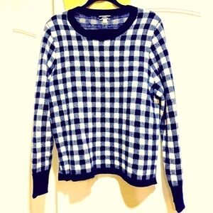 J. Crew • Gingham Checkered Cashmere Sweater Large-Navy and cream/white